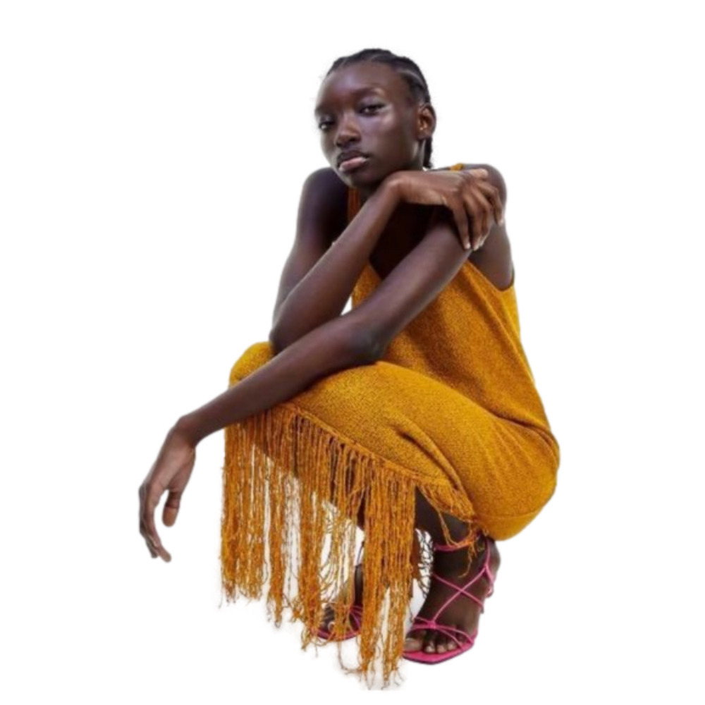 Zara Mustard Fringe Knit Dress